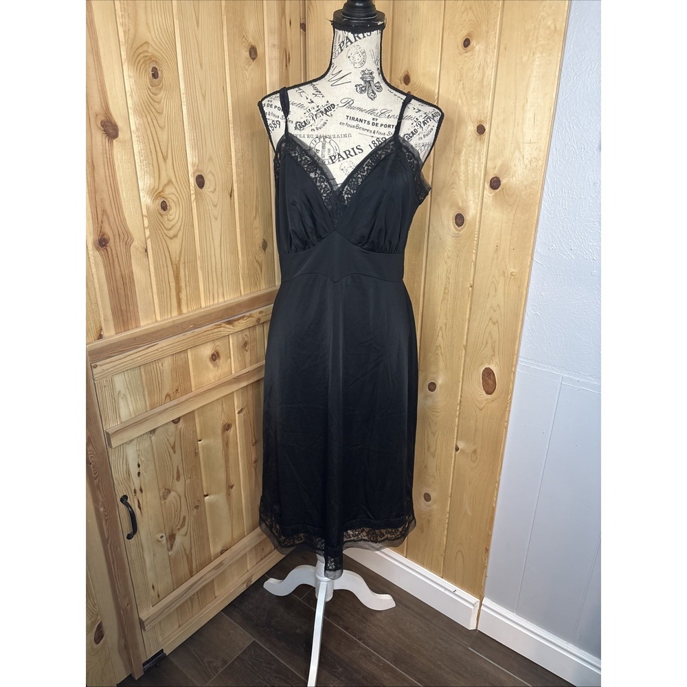 BEAUTY Vintage VAN RAALTE‎ Petalskin Dress SLIP Nylon Black CHIFFON Lace 38 XL